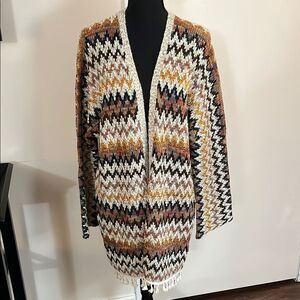 Soft Surroundings Brown, Black, Metallic Marble Chevron Cardigan Sweater size L